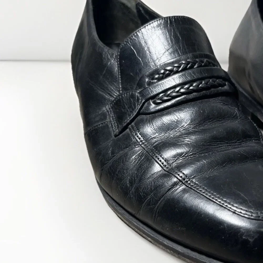 Florsheim Mens Black Leather Apron Toe Penny Loafers Size 7 D Leather Sole